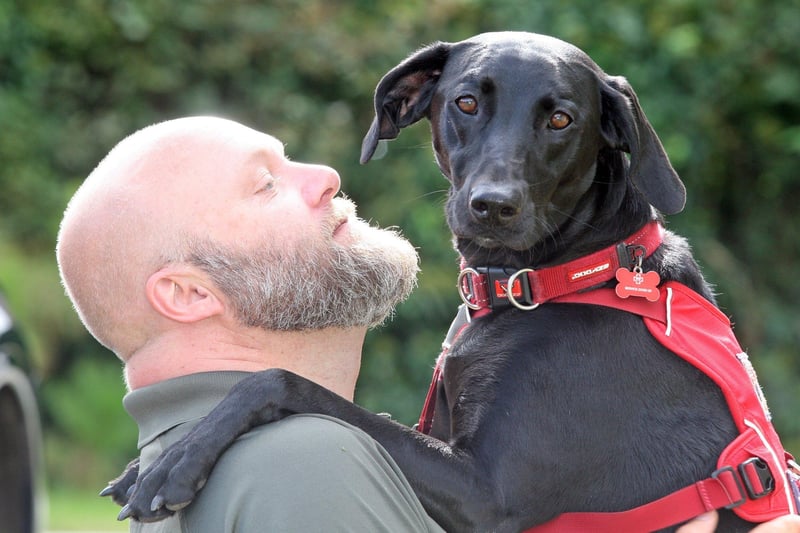 Veteran Dave Hickman and his dog Logi. Photo by Derek Martin Photography. DM21091818a