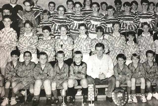 West Ham United and Northern Ireland's Keith Rowland paid a visit to his old Boys' Brigade Company, Edenderry Methodist in 1993