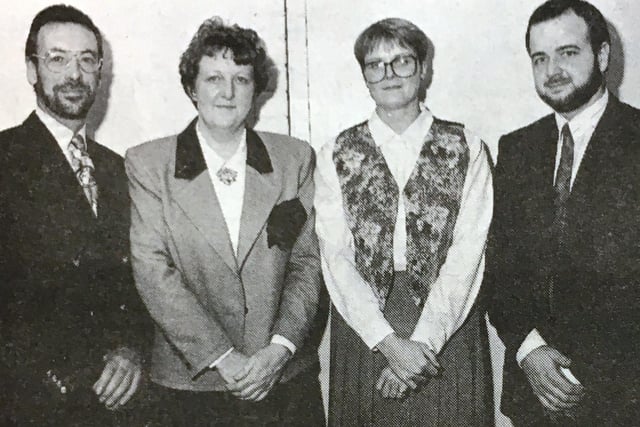 At the Portadown College of Further Education graduation ceremony in 1993 are Terry Hanna, Elizabeth McNeill, Lynne Brown and Thomas Johnston