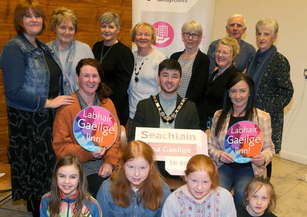 Irish language supporters pictured at a reception at Causeway Coast & Glens Council Offices to celebrate the annual International Seachtain na Gaeilge /Irish Language Week in March just before lockdown hosted by the previous Mayor, Cllr Sean Bateson