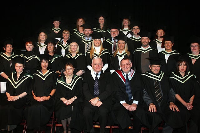 Students who received their UU Diploma HE Counselling, UU Certificate HE Counselling and UU Counselling Skills,  at the North West Regional College annual Graduation ceremony held in The Millennium Forum. Included is Seamus Murphy, college director and Arthur Rainey, governor. (2001T01)