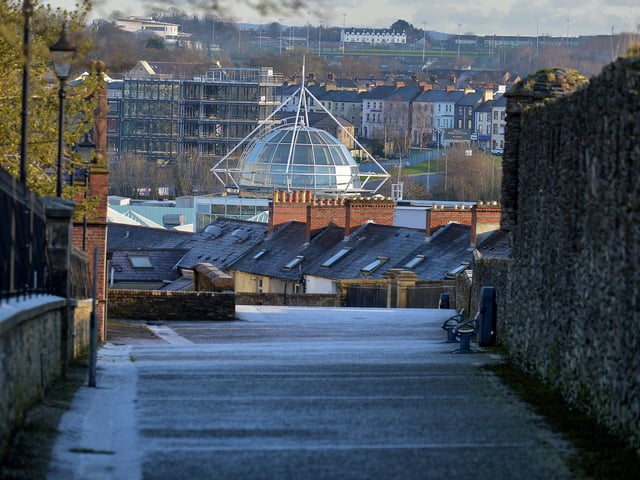 The Foyleside Shopping Centre dome viewed from Derry Walls on Friday morning last. DER2102GS - 020