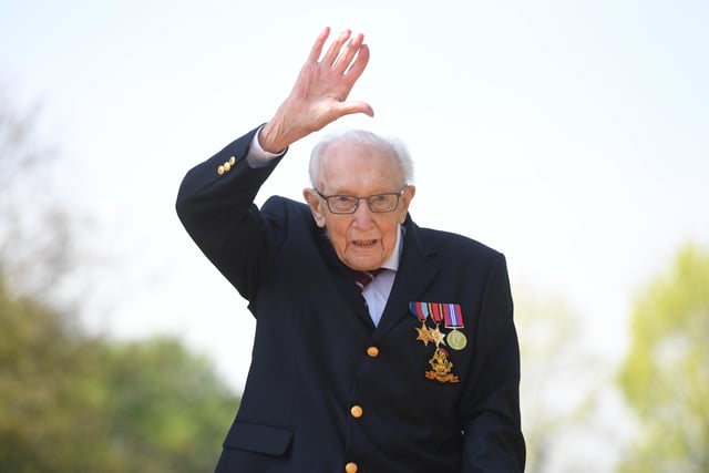 The then 99-year-old war veteran Captain Tom Moore at his home in Marston Moretaine, Bedfordshire
