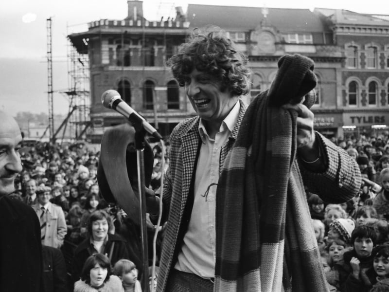 Tom Baker after switching on the Christmas tree lights at Guildhall Square.
