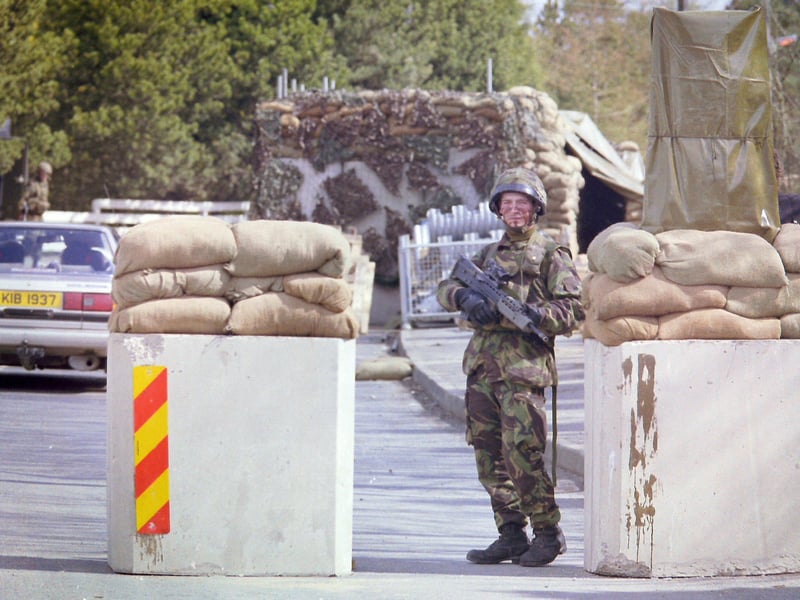 PACEMAKER PRESS 14/4/1994
186/94
Crossmaglen feature for Independent. New security checkpoints around Crossmaglen and GAA pitch and Army base.