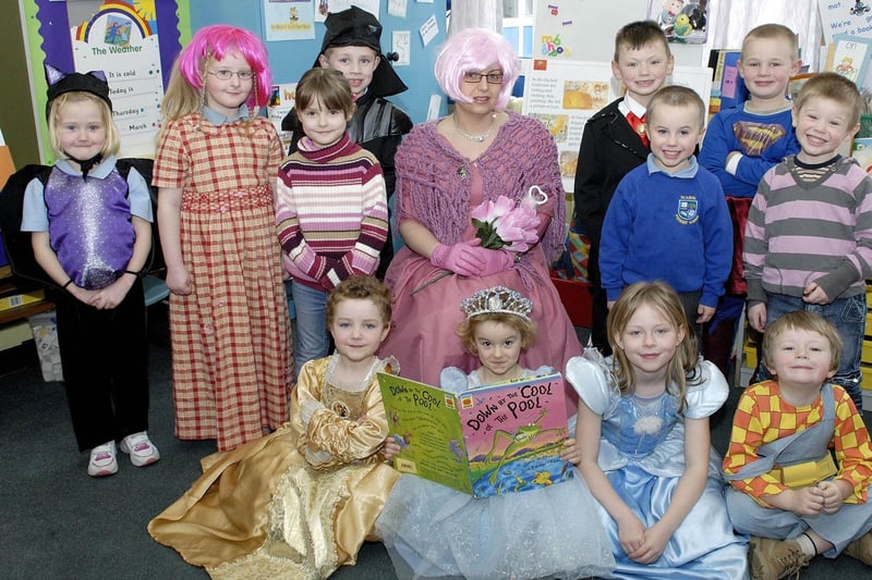 Fairy Godmother (Melanie Gordon) with the young pupils from Scarva Primary School who dressed up for World Book Day in 2008