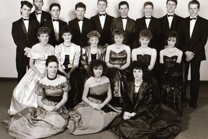 Guests at the St Columb's College formal. Front, from left, Stephanie McGowan, Andrea Sheerin and Gloria Armstrong. Seated, from left, are Marie McElhinney, Lucy Montgomery, Catherine Quigley, Siobhan McCauley, Denise Goodwin and Amanda Dobbins. At back are Stephen Twells, Cyril Ming, Brian Simpson, Gregory Donaghey, Martin Hegarty, Jarlath Clarke, Gary Hutton, Sean McGrellis and Christopher Sloan.