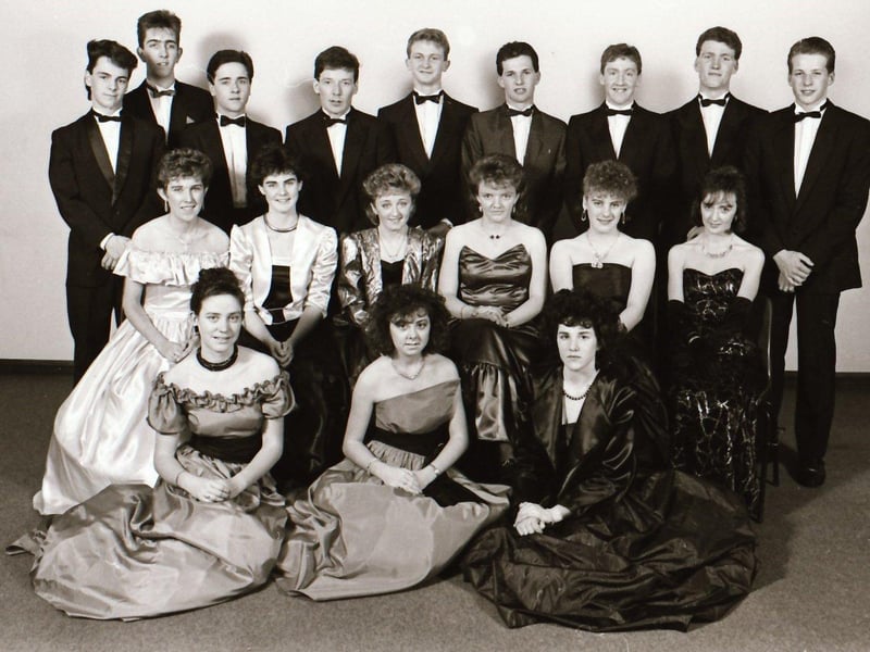 Guests at the St Columb's College formal. Front, from left, Stephanie McGowan, Andrea Sheerin and Gloria Armstrong. Seated, from left, are Marie McElhinney, Lucy Montgomery, Catherine Quigley, Siobhan McCauley, Denise Goodwin and Amanda Dobbins. At back are Stephen Twells, Cyril Ming, Brian Simpson, Gregory Donaghey, Martin Hegarty, Jarlath Clarke, Gary Hutton, Sean McGrellis and Christopher Sloan.