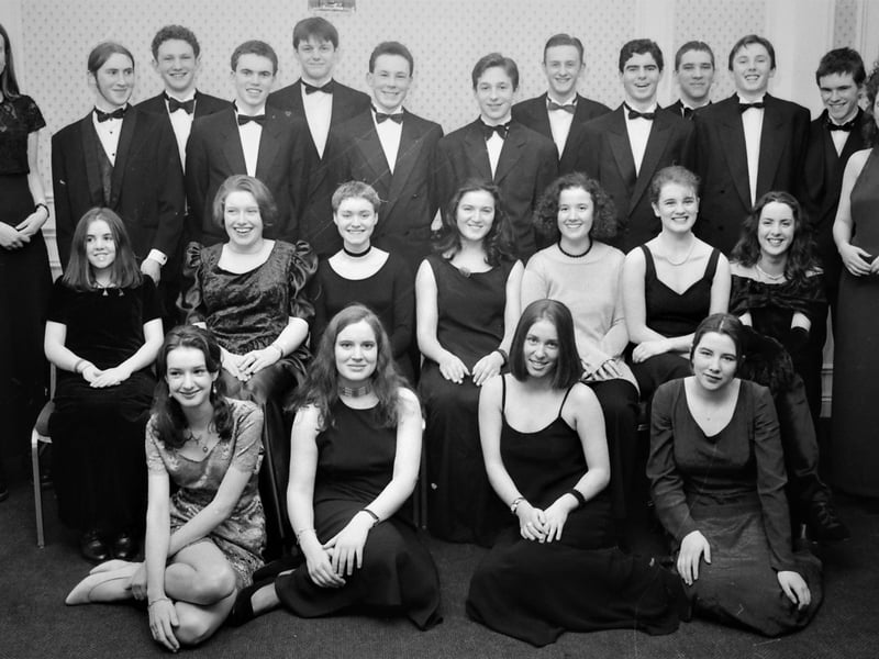 Guests pictured at the 1995 St Columb's College formal. Front, from left, Louise Gallagher, Dana Sweeney, Elaine McLaughlin and Rachael Johnston. Seated, from left, are Marie Therese Brady, Maria Sweeney, Joanne McCool, Andrea Lynch, Judith Parkhill, Anna Louise McQuilkin and Anne Marie McIvor. At back are Gilah McCarroll, Brendan McDaid, Columb O'Reilly, Niall McCarroll, Martin Gormley, Tom Doyle, Peter Murphy, Leslie Campbell, Declan Callaghan, Michael Murphy, Michael Hutton, Cormac Downey and Jennifer Conaghan.