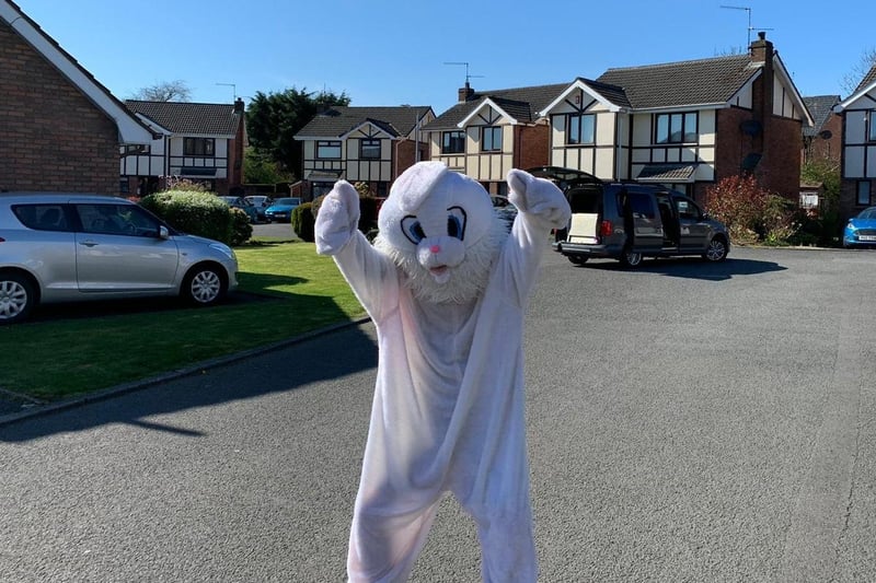 The Easter Bunny paid a socially distanced visit to young people in Ballymacash last Easter and he will soon be doing his rounds again