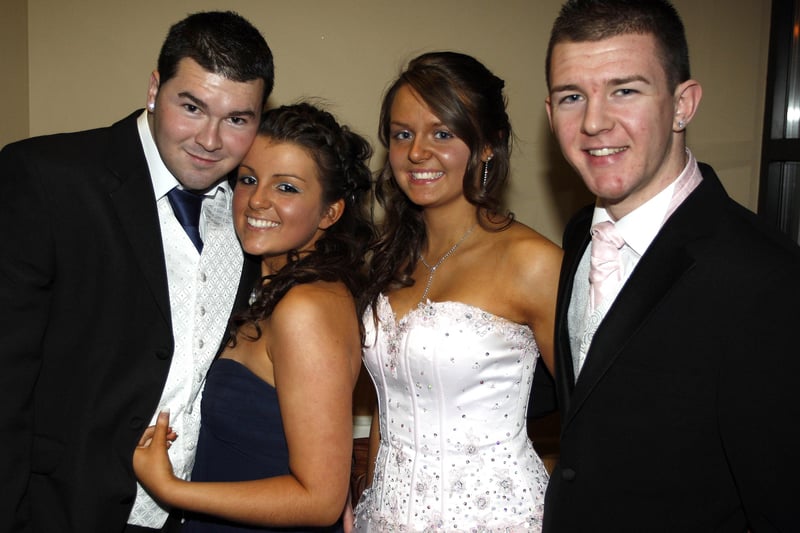 Paul Mullan, Nicole Gibson, Lauren McKinney and Anton McLaughlin pictured during the Coleraine High School 5th form formal at the Royal Court Hotel on Friday. CR48-PL