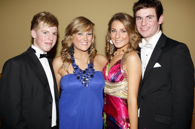 Kieran Gaile, Chloe Stewart, Christina Corbett and Peter Murphy pictured during the Coleraine High School 5th form formal at the Royal Court Hotel on Friday. CR48-PL