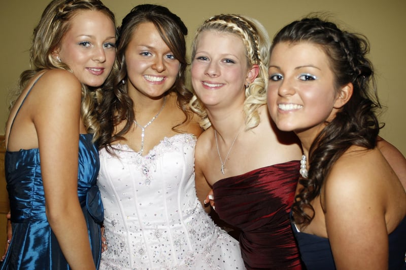 Stephanie Nevin, Lauren McKinney, Victoria Neale, and Nicole Gibson enjoying the Coleraine High School 5th form formal at the Royal Court Hotel on Friday. CR48-PL