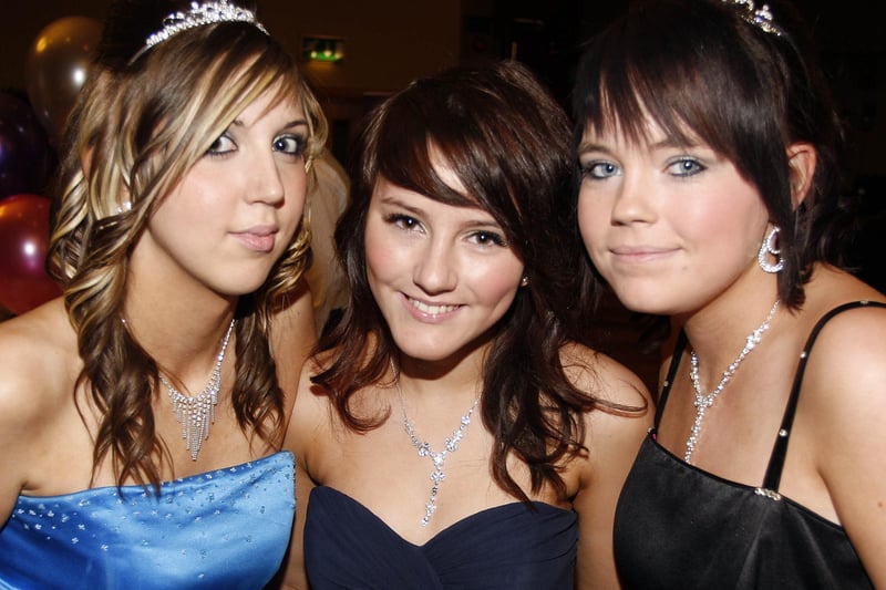 Terri Kelly, Megan Semple and Kelly McIlvar pictured during the Coleraine High School 5th form formal at the Royal Court Hotel on Friday. CR48-PL