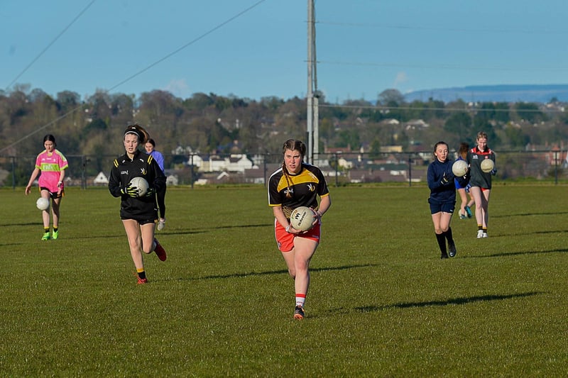 Doire Colmcille girls resume training in Paric Colmcille following the easing of lockdown restrictions. DER2115GS – 054