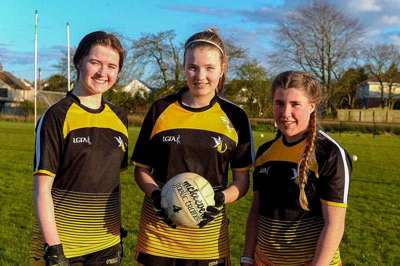 Doire Colmcille Under 16 footballers Sarah Casey, Caoimhe Mullan and Tegan McAdams are due to take part in the upcoming county trials for Derry. DER2115GS – 040