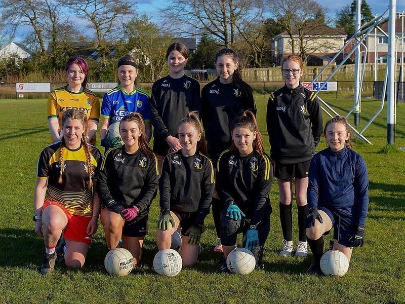 Doire Colmcille girls from the U14 and Under 16 teams pictured at the resumption of training following the easing of lockdown restrictions. Photos: George Sweeney. DER2115GS – 042