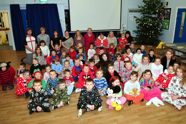 Staff and pupils from Greatham Primary School taking part in the pyjama reading event. Remember this from 2013?