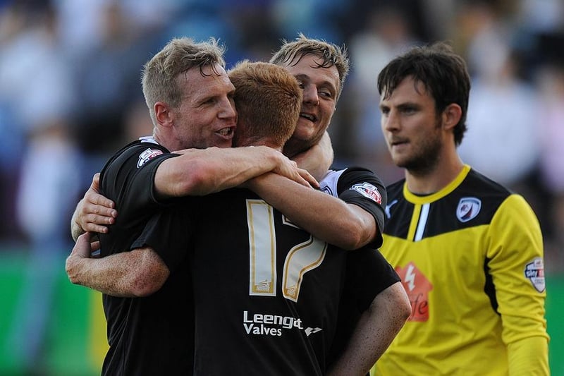 Ritchie Humphreys, Eoin Doyle, Liam Cooper and Tommy Lee celebrate at full-time.