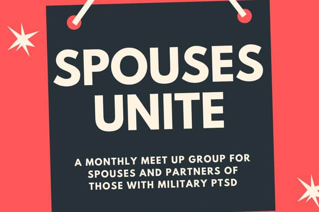 The poster for the latest Spouses Unite support group.