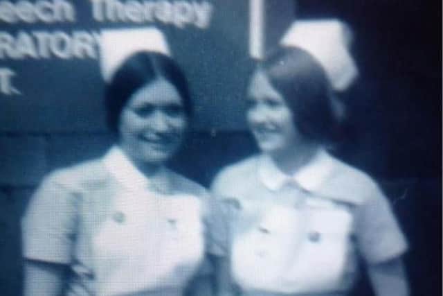 Theresa Yates, pictured right, was a student nurse on the Nightingale ward in the early Seventies. She is pictured with fellow student nurse Barbara Woolley. Theresa and Barbara grew up together, went to Tibshelf School and became nurses at Chesterfield Royal Hospital.