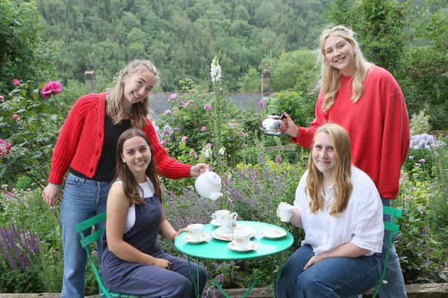 Four friends are opening a pop up cafe for two weeks in one of their gardens alongside the trail at Millers Dale station, Mia Wheatley, Emily Goulding, Lydia Campbell and Grace Toward. Pic Jason Chadwick