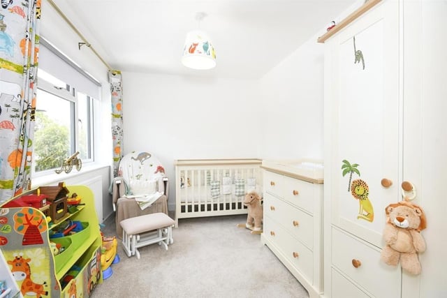 Another child-friendly room is the fourth bedroom at the front of the house. With a carpeted floor, there is plenty of space for cupboards, wardrobes and drawers.