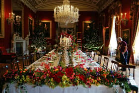 Chatsworth House's magnificent dining room with its Christmas decorations in place.