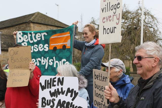 Campaigners gathered at Rutland Square in Bakewell at 10 am to protest the quality of the rural bus service and call for improvements.