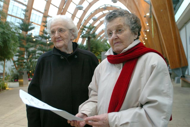 Left, Dorothy Fleming and Sue Pearson (both 76) pictured at the Winter Garden, Sheffield in 2005