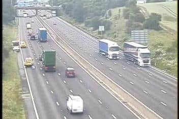 A vehicle has broken down on the M1 northbound between junctions J29 and J29A. Credit: Highways England.
