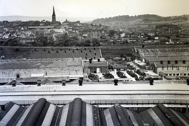 View from Tube Works chimney looking north over Bryan Donkins works, June 1958
