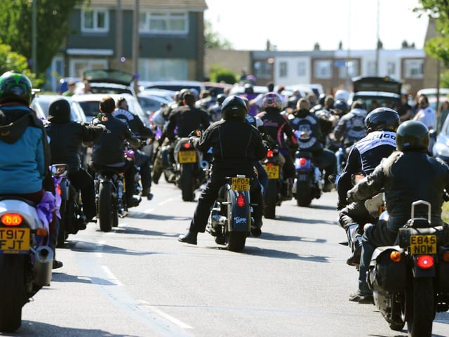 Bikers formed part of the funeral procession for Louise Smith. Picture: Sarah Standing (100720-5532)