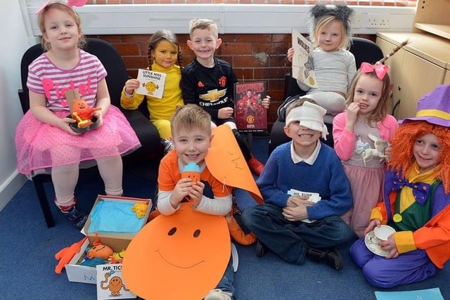 Children at Spire Nursery & Infant School, Chesterfield, celebrating World Book Day in  2020.