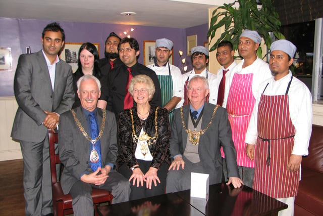 Dronfield mayor Coun Izzi Price, Chesterfield mayor  Coun Chris Ludlow and Sheffield mayor Coun Arthur Dunworth at a curry night in 2007 the Zara Premier Indian Buffet in Dronfield to raise money for victims of the Bangladesh cyclone.