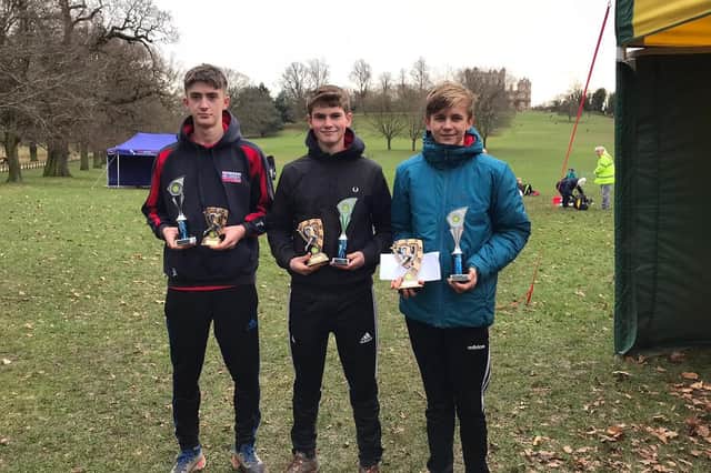 Chesterfield athletes Finlay Grant, Tom Spencer and Oscar Cousins pictured after their success at one of the final events before the pandemic took hold.