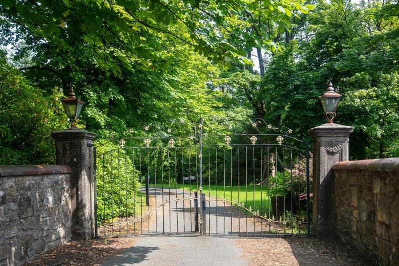 Entrance gate and driveway.