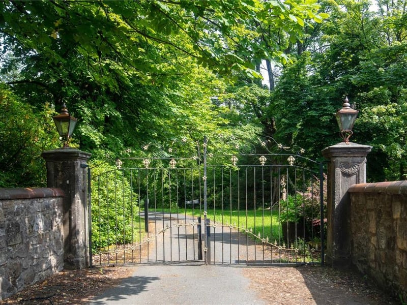 Entrance gate and driveway.