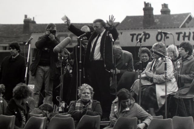 Arthur Scargill at Chesterfield FC during a rally for the miners