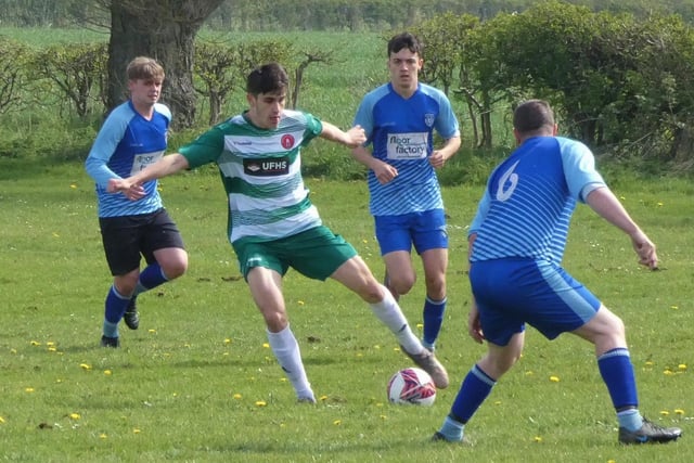 Dronfield Town (green) romped to a 6-2 win over Shinnon in Division Three of the Chesterfield Sunday League.