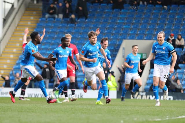 Laurence Maguire put Chesterfield ahead against Grimsby Town.
