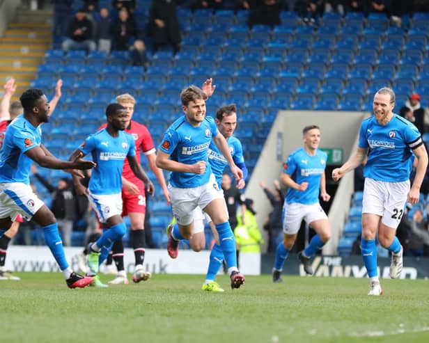 Laurence Maguire put Chesterfield ahead against Grimsby Town.