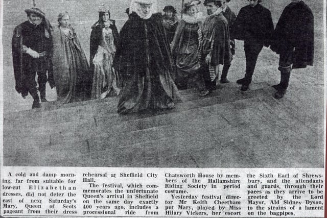 An article taken from the Morning Telegraph November 23, 1970 showing the dress rehearsal for the pageant which celebrated the fourth centenary of the arrival of Mary Queen of Scots to Sheffield 
Saturday 28th November - Saturday 5th December 1970