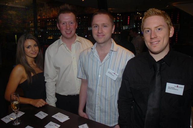 A Casino Night was held to raise funds for a bone scanner machine for Sheffield Childrens Hospital. Seen LtoR  at the Crystal Bar in 2008 were organisers Leah Foroozan, Bradley Rodger, Alex Baker, and Peter Shillito.