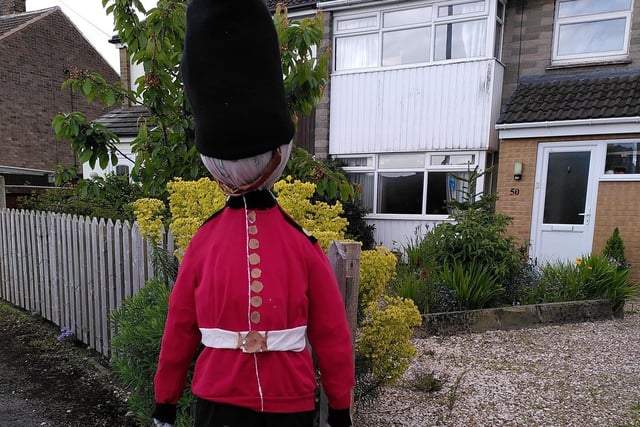 With the Queen out and about around Calow Naomi Thornley thought she needed a Grenadier Guard! She made this scarecrow with her daughter Lucy.