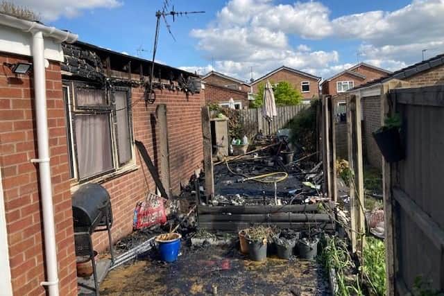 These photos show the aftermath after strong winds caused flames from a garden fire to spread to a bungalow in Littleover