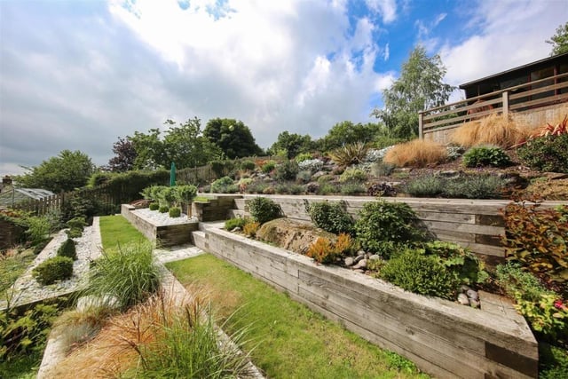 Part of the landscaped garden at the back of the property is tiered.