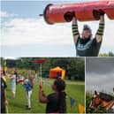 Peak District Highland Games at Matlock Farm Park, jousting tournament at Bolsover Castle (photo by Chris Boulton) and circus skills workshop in New Square, Chesterfield, are pictured clockwise from top.
