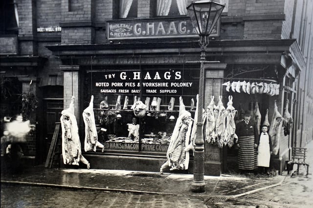 Incredible to think that the sight of animal carcasses would tempt people into this butcher's shop on Beetwell Street in the early 20th century. How times have changed! (photo: 
Chesterfield Library/CH Nadin)