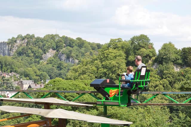 Get a bird's eye view of Matlock Bath beneath you on the rides at the theme park.